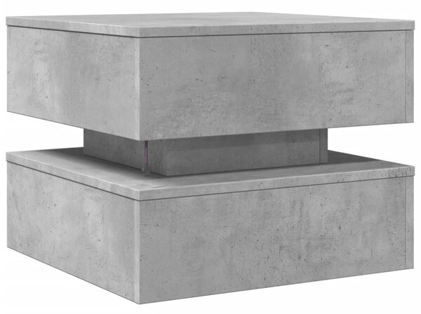 Betonszürke dohányzóasztal LED-lámpákkal 50 x 50 x 40 cm