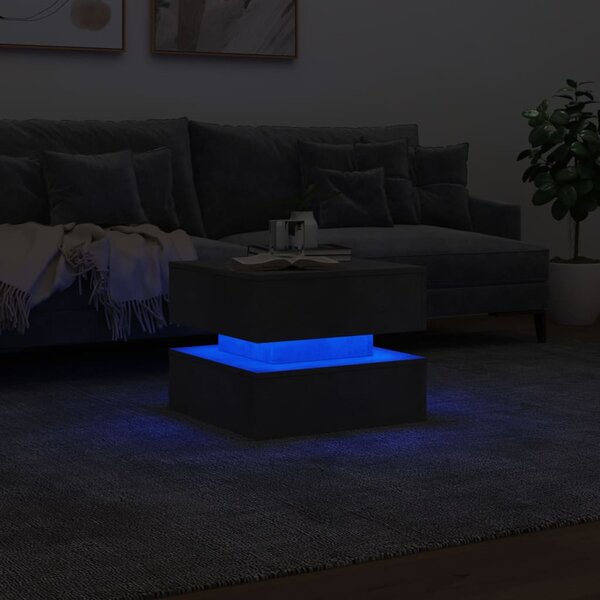 Betonszürke dohányzóasztal LED-lámpákkal 50 x 50 x 40 cm