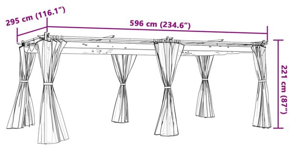 Tópszínű acél pavilon függönyökkel 6 x 3 m
