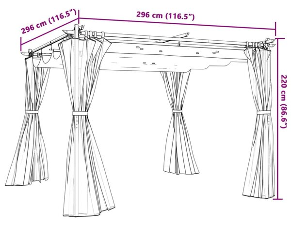 Krémszínű acél pavilon függönyökkel 3 x 3 m