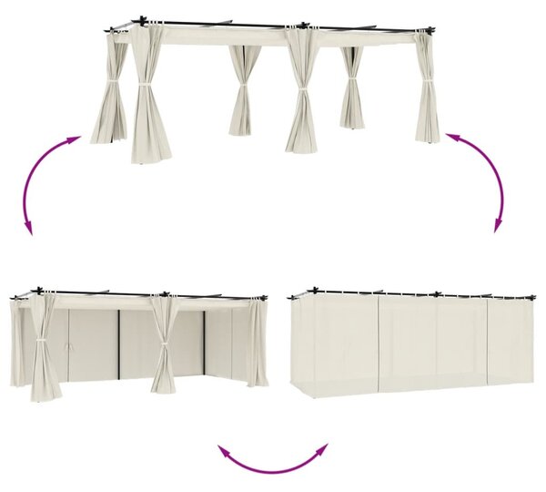 Krémszínű acél pavilon függönyökkel 6 x 3 m