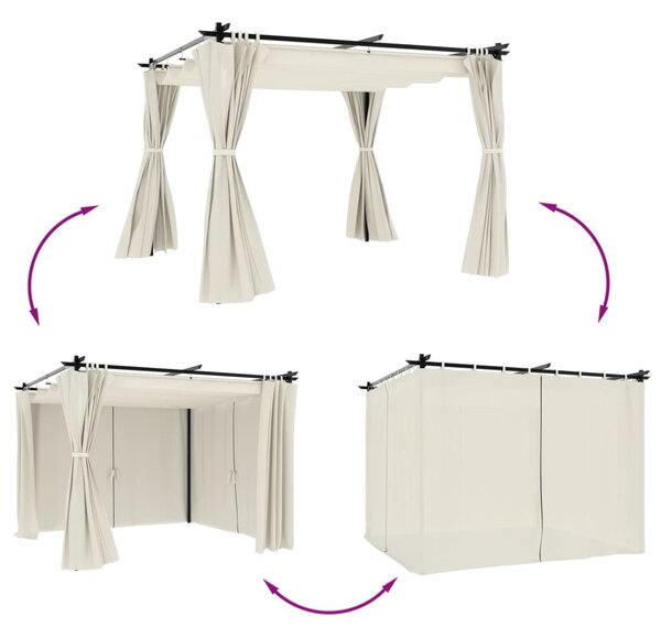 Krémszínű acél pavilon függönyökkel 3 x 3 m