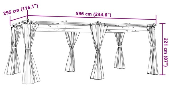 Krémszínű acél pavilon függönyökkel 6 x 3 m