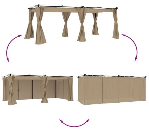 Tópszínű acél pavilon függönyökkel 6 x 3 m