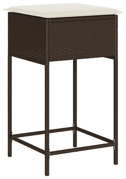 2 db barna polyrattan kerti bárszék párnával