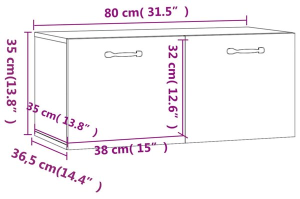 Betonszürke szerelt fa faliszekrény 80 x 36,5 x 35 cm