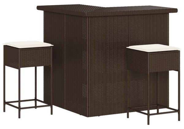 3 részes barna polyrattan kerti bárszett párnákkal