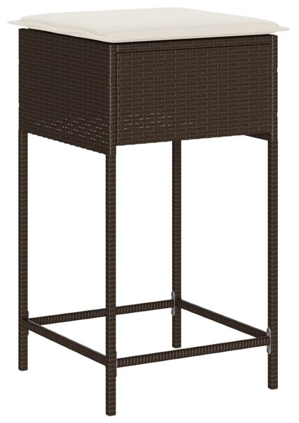 3 részes barna polyrattan kerti bárszett párnákkal