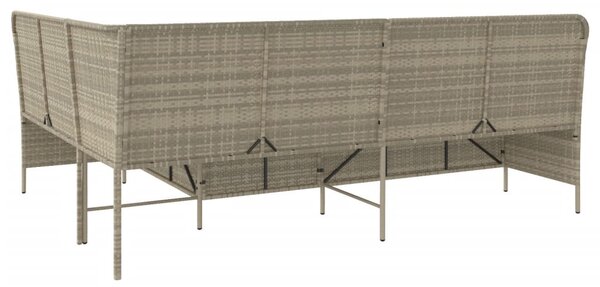 Világosszürke polyrattan L-alakú kerti kanapé párnákkal