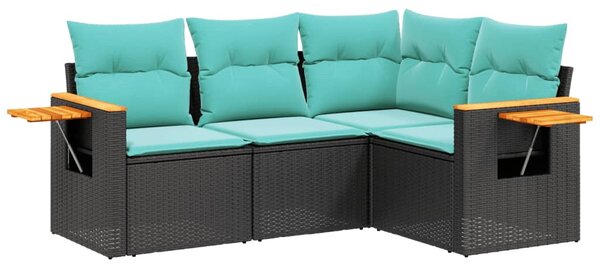 4 részes fekete polyrattan kerti ülőgarnitúra párnával