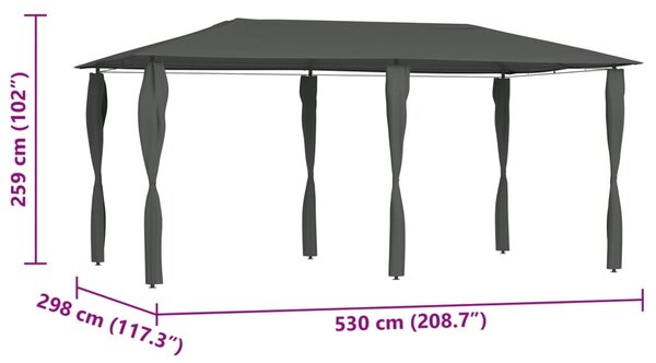 Antracit pavilon oszlop takarókkal 2,98 x 5,3 x 2,59 m 160 g/m²