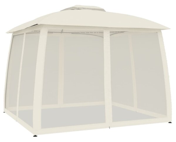 Krémszínű acél dupla tetős pavilon hálós falakkal 2,93 x 2,93 m