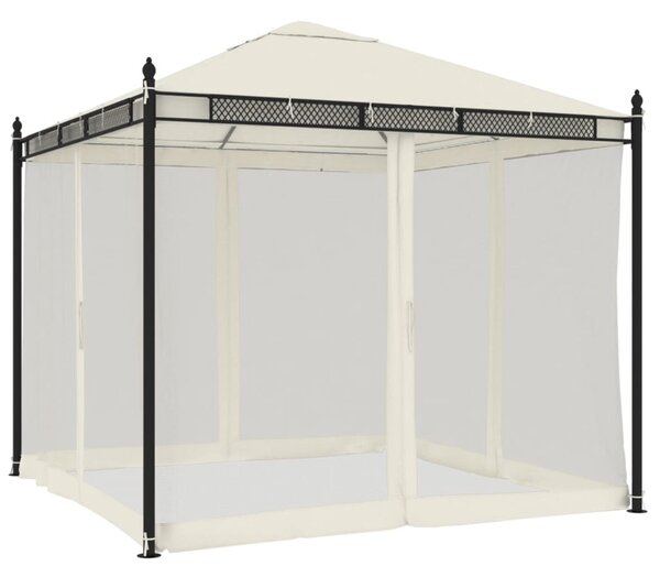 Krémszínű acél pavilon hálós oldalakkal 2,93 x 2,93 m