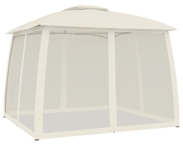 Krémszínű acél dupla tetős pavilon hálós falakkal 2,93 x 2,93 m