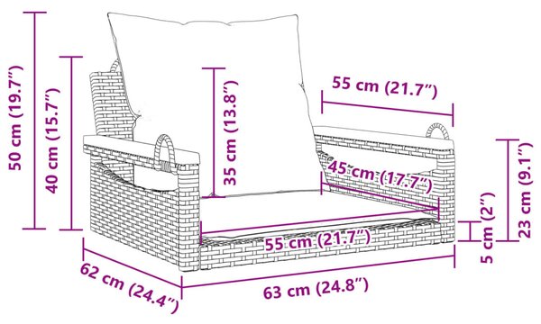 Bézs polyrattan hintapad párnákkal 63 x 62 x 40 cm