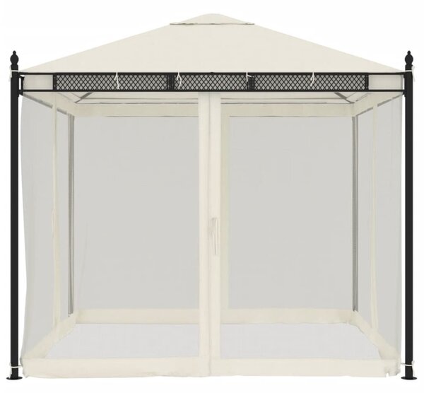 Krémszínű acél pavilon hálós oldalakkal 2,93 x 2,93 m