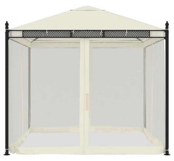 Krémszínű acél pavilon hálós oldalakkal 2,93 x 2,93 m