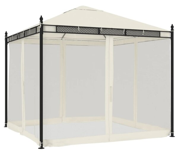 Krémszínű acél pavilon hálós oldalakkal 2,93 x 2,93 m