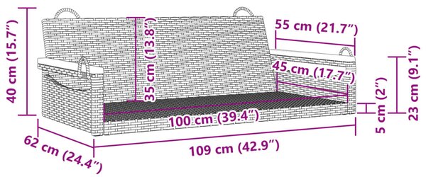 Szürke polyrattan hintapad 109 x 62 x 40 cm