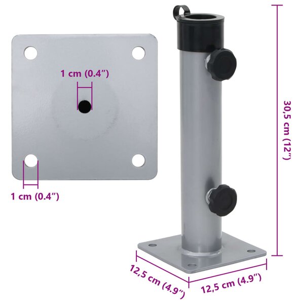 Ezüstszínű acél napernyőtalp rúdhoz Ø38/48 mm