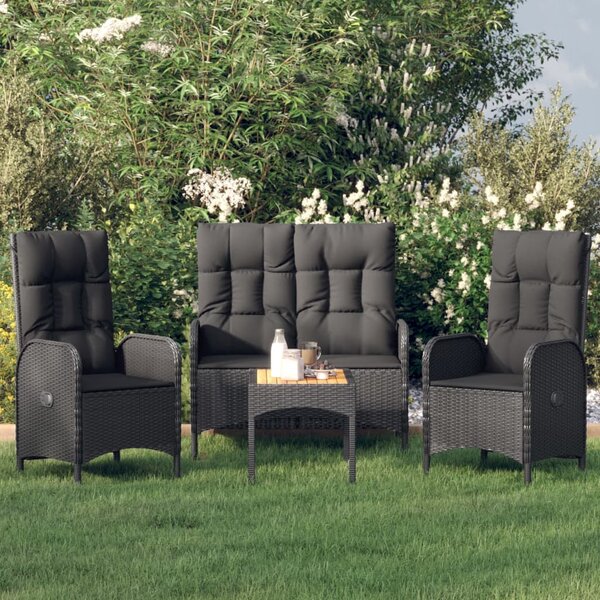 VidaXL 4 részes fekete polyrattan kerti ülőgarnitúra párnákkal