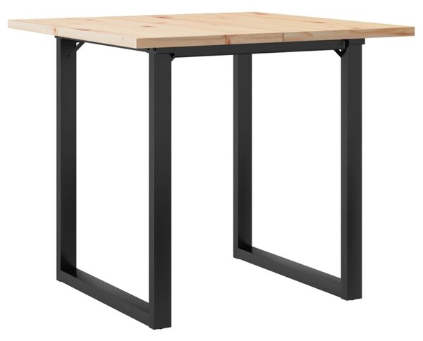 Tömör fenyőfa és acél étkezőasztal O-vázzal 80x80x75,5 cm