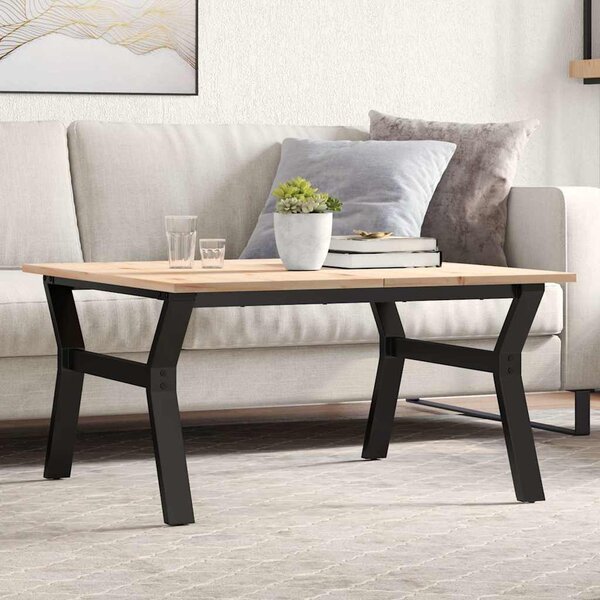 Tömör fenyőfa és acél dohányzóasztal Y-vázzal 80x80x45 cm