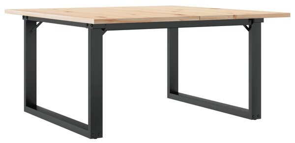 Tömör fenyőfa és acél dohányzóasztal O-vázzal 80x80x45 cm