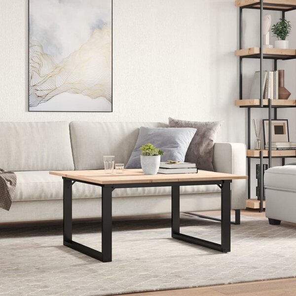 Tömör fenyőfa és acél dohányzóasztal O-vázzal 80x80x45 cm