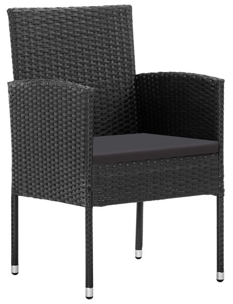 5 részes fekete polyrattan és acél kerti étkezőgarnitúra