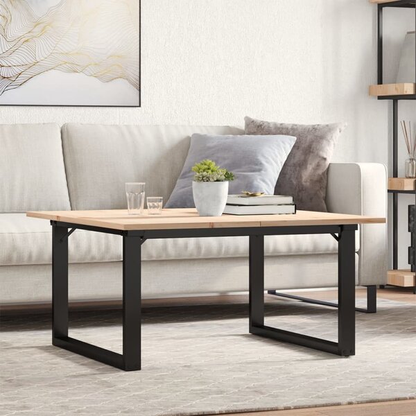Tömör fenyőfa és acél dohányzóasztal O-vázzal 80x80x45 cm