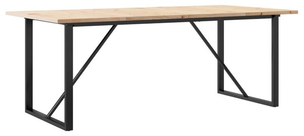 Tömör fenyőfa és acél O-vázú étkezőasztal 200x100x75,5 cm