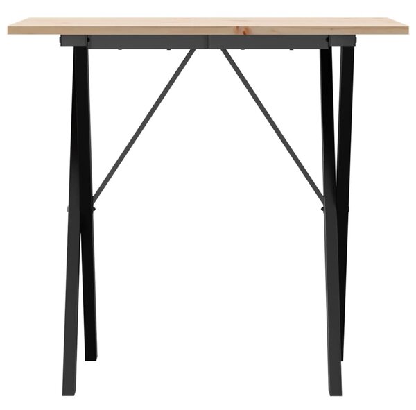 Tömör fenyőfa és acél étkezőasztal X-vázzal 80x50x75 cm