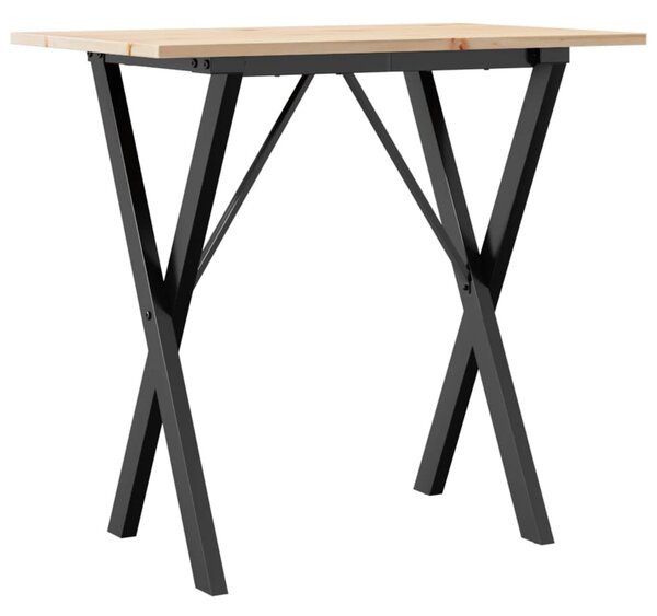Tömör fenyőfa és acél étkezőasztal X-vázzal 80x50x75 cm