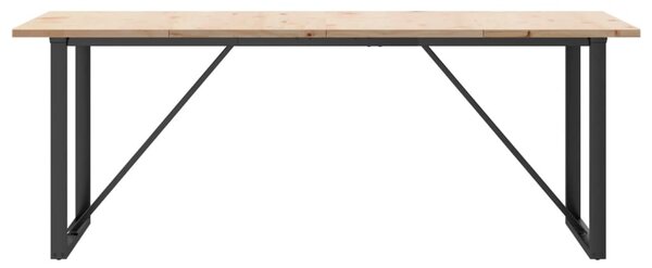 Tömör fenyőfa és acél O-vázú étkezőasztal 200x100x75,5 cm