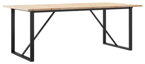 Tömör fenyőfa és acél O-vázú étkezőasztal 200x100x75,5 cm