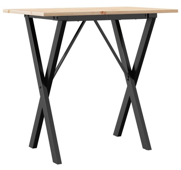 Tömör fenyőfa és acél étkezőasztal X-vázzal 80x50x75 cm