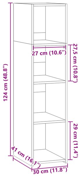 Betonszürke szerelt fa magasszekrény 30 x 41 x 124 cm