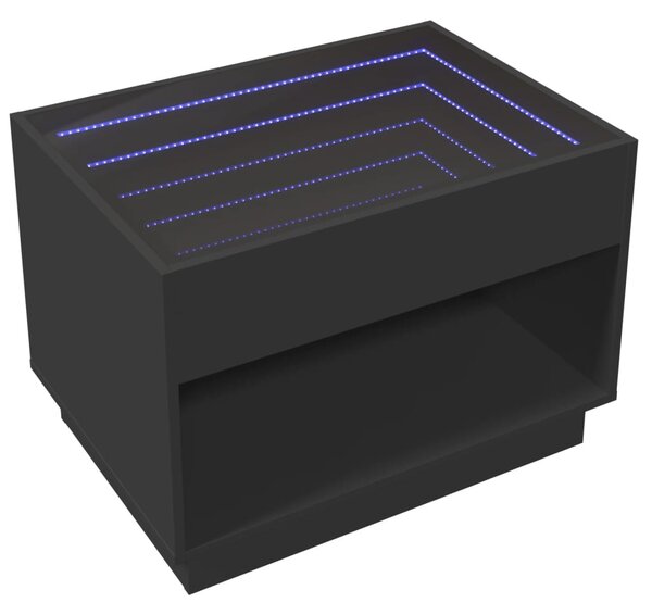 Fekete végtelen hatású LED-es dohányzóasztal 70 x 50 x 50 cm
