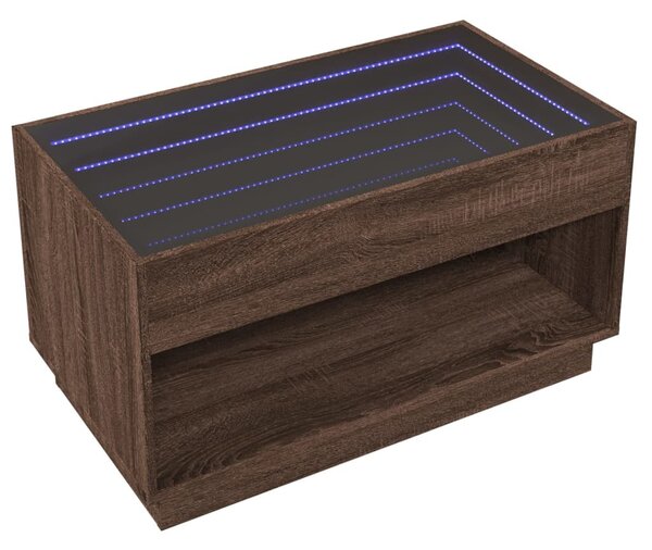 Barna tölgy végtelen hatású LED-es dohányzóasztal 90x50x50 cm