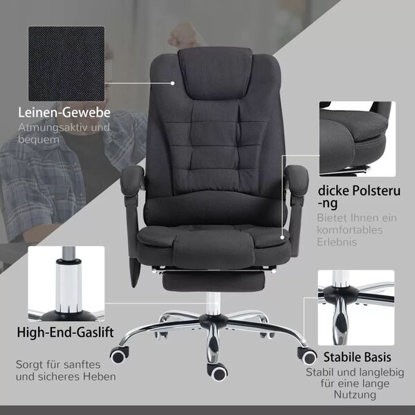 Vinsetto Főnöki szék masszázsfunkcióval, ergonomikus íróasztal szék dönthető és fűthető funkcióval, távirányítóval, fekete