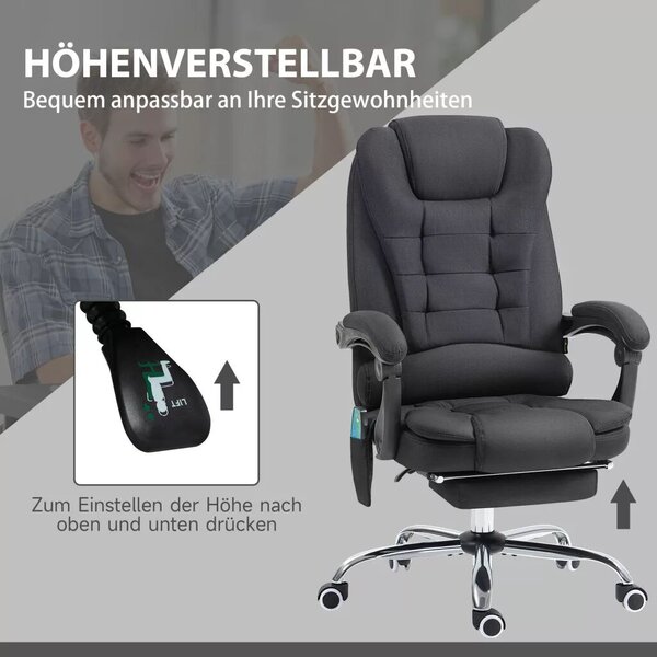 Vinsetto Főnöki szék masszázsfunkcióval, ergonomikus íróasztal szék dönthető és fűthető funkcióval, távirányítóval, fekete