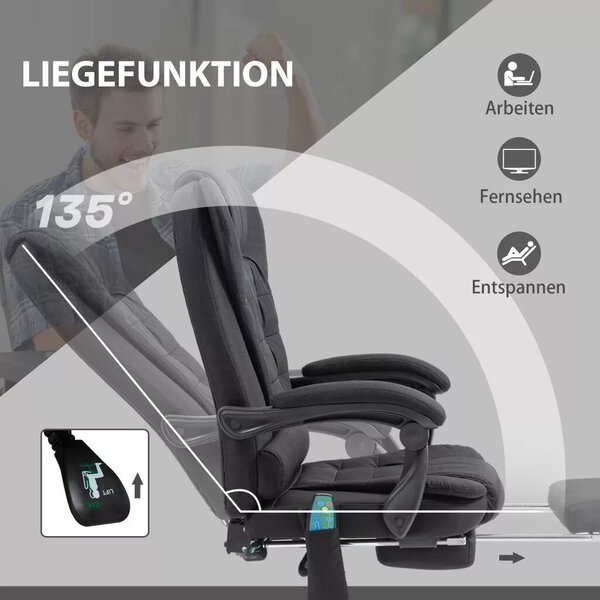 Vinsetto Főnöki szék masszázsfunkcióval, ergonomikus íróasztal szék dönthető és fűthető funkcióval, távirányítóval, fekete