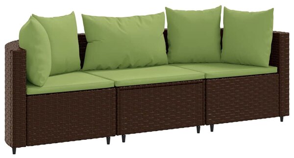 3 részes barna polyrattan kerti ülőgarnitúra párnával