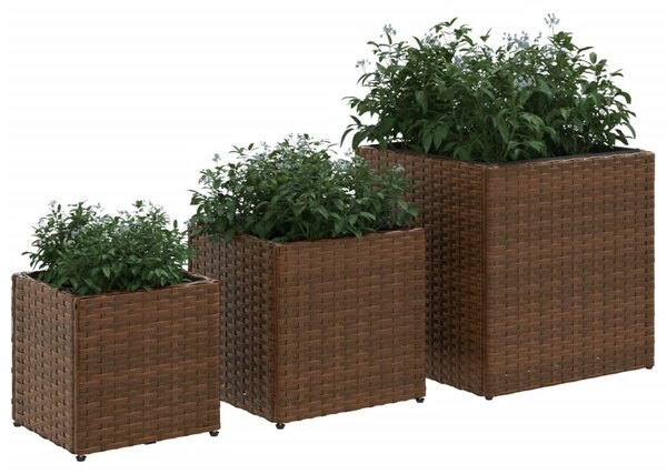 3 db barna polyrattan kerti ültetőláda