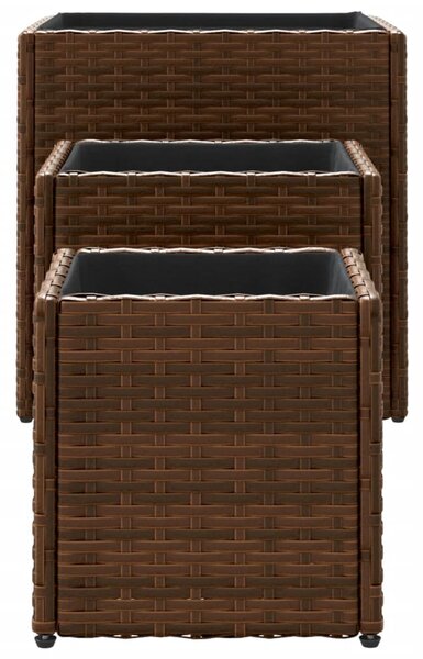 3 db barna polyrattan kerti ültetőláda