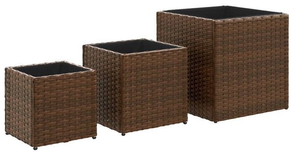 3 db barna polyrattan kerti ültetőláda