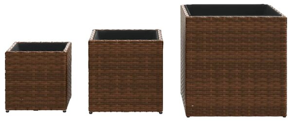 3 db barna polyrattan kerti ültetőláda