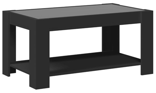 Fekete szerelt fa dohányzóasztal LED-del 93 x 53 x 45 cm