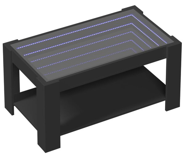 Fekete szerelt fa dohányzóasztal LED-del 93 x 53 x 45 cm